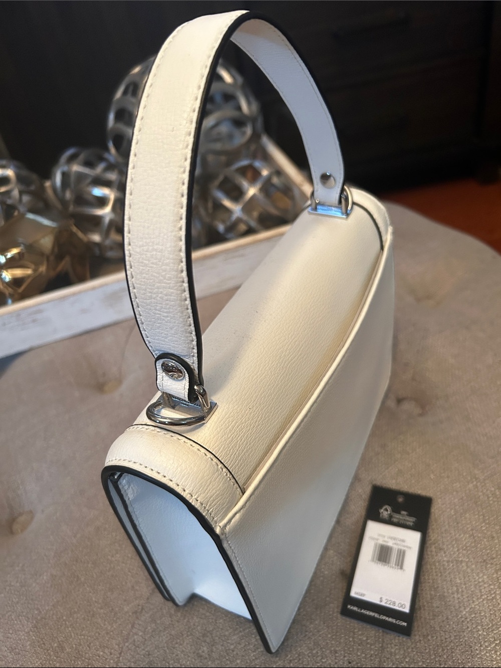 KARL LAGERFELD PARIS Simone Heart Flap Leather Bag - White/Cactus Pink Crossbody - Picture 4 of 11